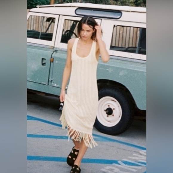 NEW with tags ZARA 2022 ECRU MIDI FRINGE DRESS - Picture 3 of 6